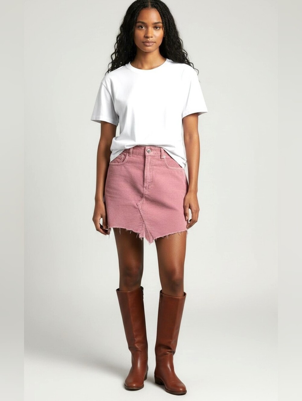 NWT Zara Pink Corduroy Min Skirt Frayed Asymetrical Hem Size Large